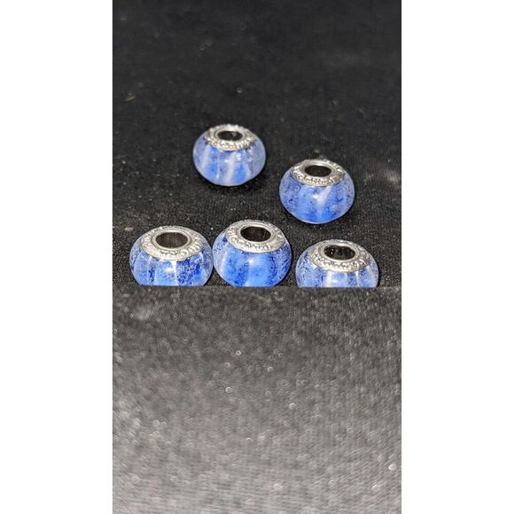 NEW SET OF 5 PANDORA MATTE BLUE & WHITE MURANO GLASS BEADS - BEAUTIFUL - Picture 2 of 3